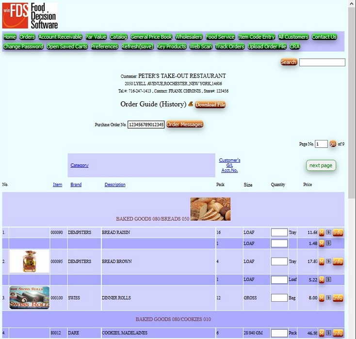 Food Decision Software - Web Order Entry